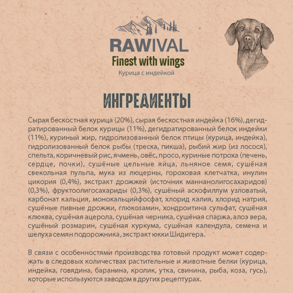RAWIVAL КУРИЦА и ИНДЕЙКА для собак средних и крупных пород 10кг