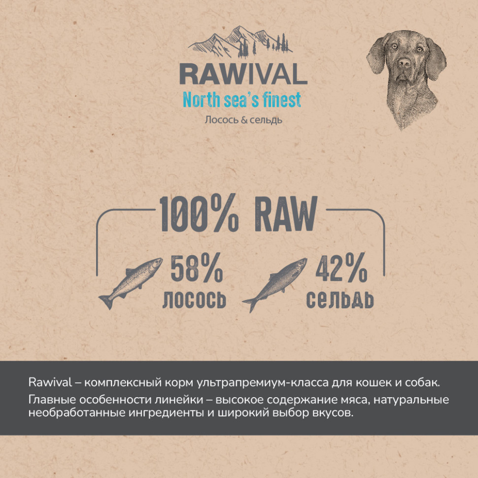 RAWIVAL ЛОСОСЬ и СЕЛЬДЬ для собак средних и крупных пород 2,5кг