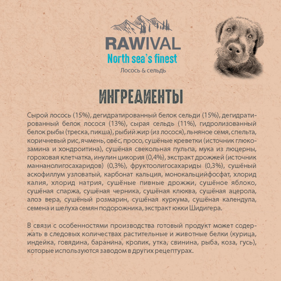 RAWIVAL ЛОСОСЬ и СЕЛЬДЬ для щенков средних и крупных пород 7,5кг