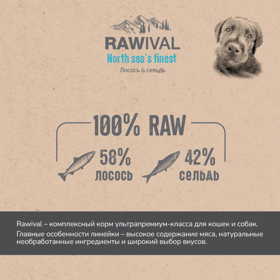 RAWIVAL ЛОСОСЬ и СЕЛЬДЬ для щенков средних и крупных пород 7,5кг