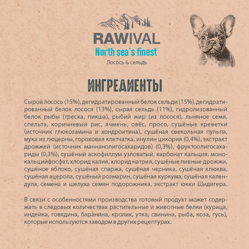 RAWIVAL ЛОСОСЬ и СЕЛЬДЬ для щенков MINI 7,5кг