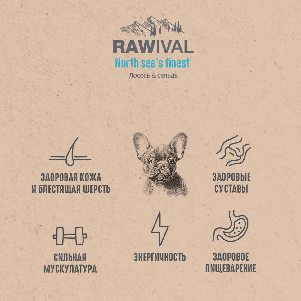 RAWIVAL ЛОСОСЬ и СЕЛЬДЬ для щенков MINI 7,5кг