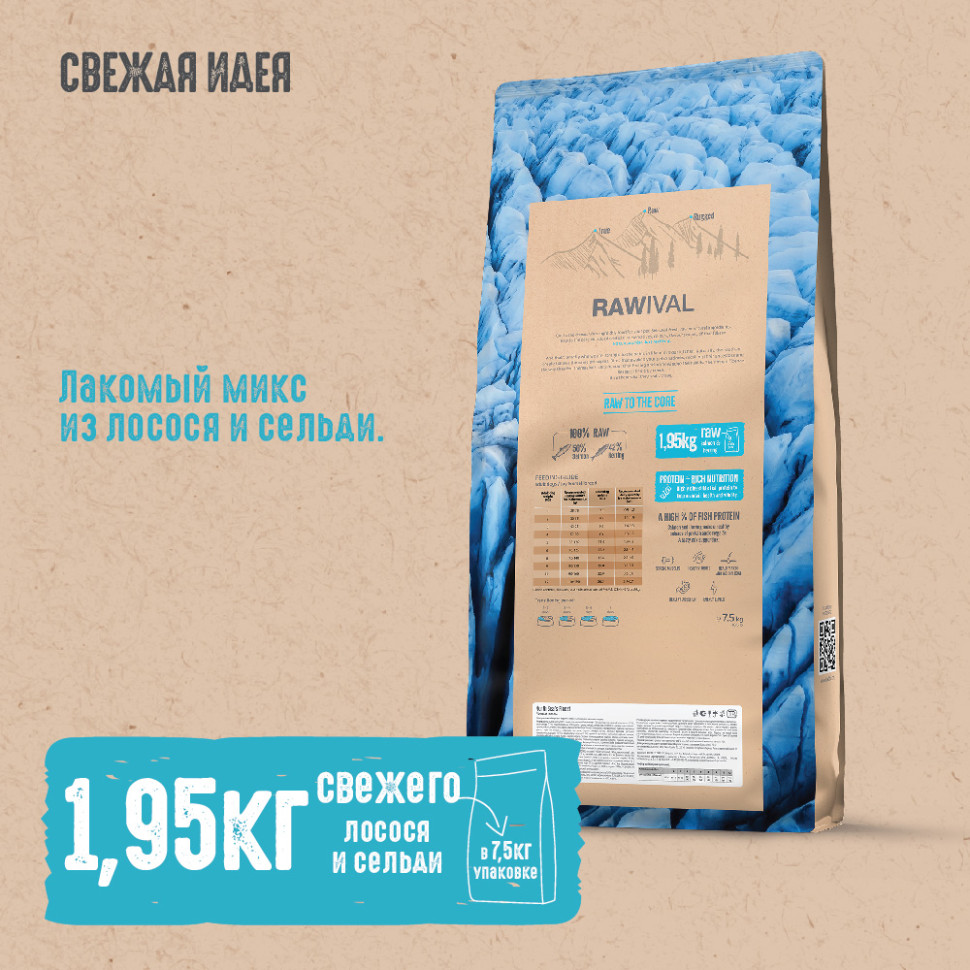 RAWIVAL ЛОСОСЬ и СЕЛЬДЬ для собак MINI 7,5кг