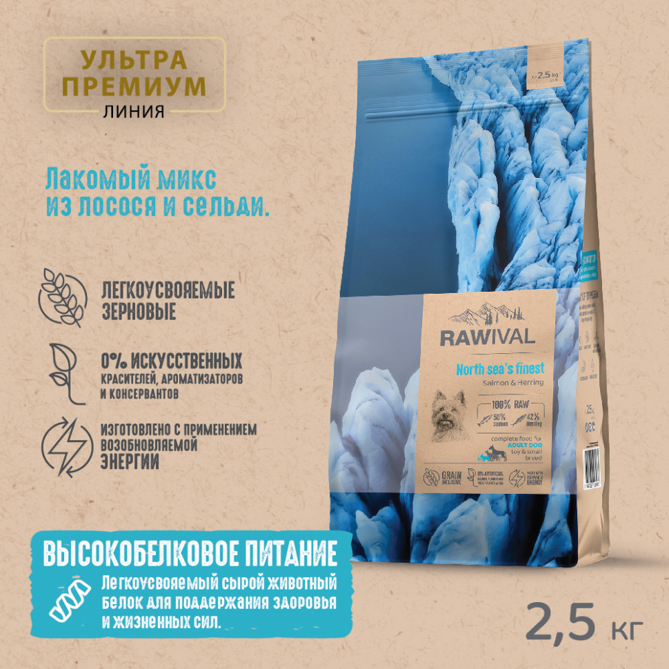 RAWIVAL ЛОСОСЬ и СЕЛЬДЬ для собак MINI 2,5кг
