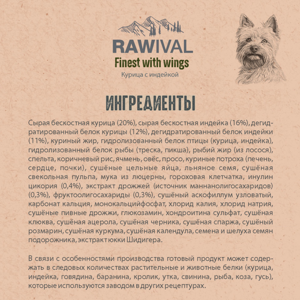 RAWIVAL КУРИЦА и ИНДЕЙКА для собак MINI пород 2,5кг