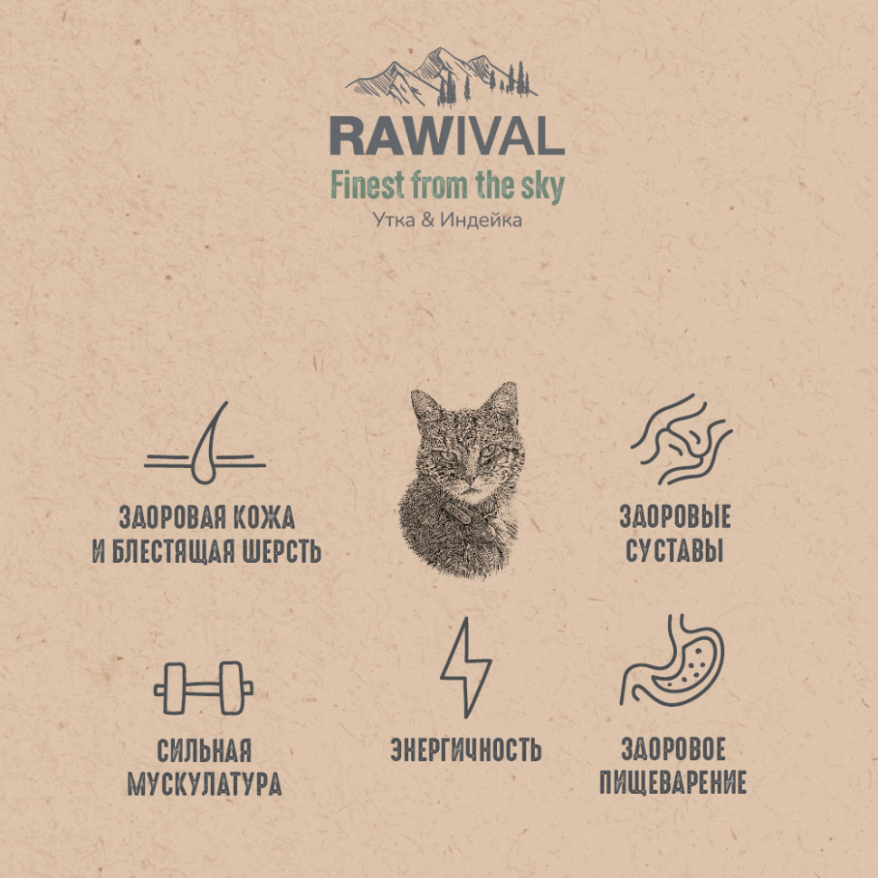 RAWIVAL УТКА и ИНДЕЙКА для стерилизованных кошек 5кг